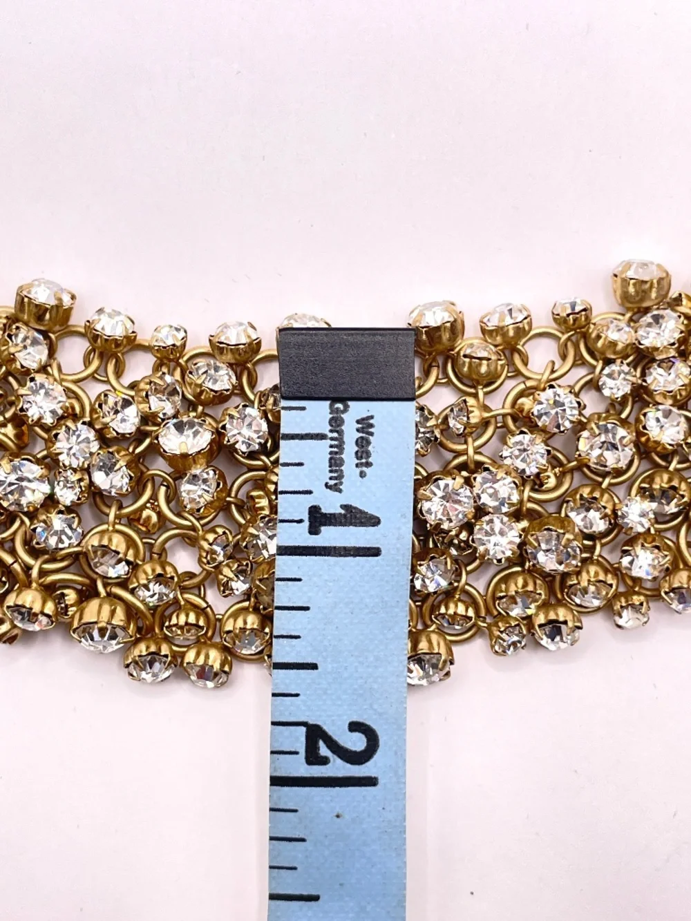 Vintage J.Crew Matte Gold Tone Mesh Rhinestone Bib Necklace Rare